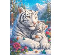 Pequeño Tigre Blanco con su Madre Puzzles 500 Piezas Obra De Arte Decorativa Animales Salvajes y domésticos Rompecabezas Familiar para Adultos DIY Creativo Aliviar Estrés Portátil 500 PCS