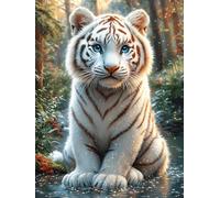 Pequeño Tigre Blanco en Bosque nevado Puzzles 1000 Piezas Aliviar Estrés Familiar Ciencia ficción sueño mágico Rompecabezas para Adultos Desafío Intelectual 3D DIY Creativo Decorativo 1000 PCS