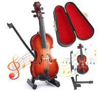 Pequeño violín con sonido, pequeña figura de violín reproducible, réplica de instrumento musical de madera con arco y estuche, regalo de mordaza de historia de sollozo y decoración de escritorio, 9, 8