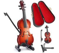 Pequeño violín, pequeña figura de violín jugable, réplica de instrumento musical de madera con arco y estuche, regalo de mordaza de historia de sollozo, 3, 2 pulgadas