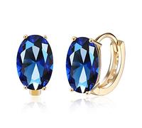 Pequeños aretes de aro redondos para mujeres y niñas circonita cúbica cristal ovalado azul pequeña piedra natal perforada bonito regalo joyería de cumpleaños Navidad para ella Cristal Blue Zirconia