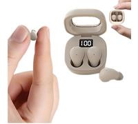 Pequeños auriculares tamaño de bolsillo mini tiempo de larga duración impermeable IPX5 ligero auricular auricular Bluetooth inalámbrico con pantalla LED Autonomía visible Beige