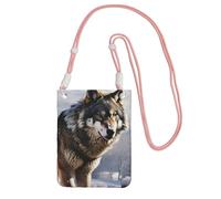 Pequeños bolsos cruzados para mujer, bolso impermeable para teléfono celular, bolsa para teléfono con un lobo de pie en la nieve, monederos, riñonera, rosa, talla única