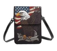 Pequeños bolsos cruzados para mujer de cuero para teléfono celular, cartera de viaje, águila patriótica de Estados Unidos con bandera estadounidense, bolsa para teléfono celular, correa ajustable