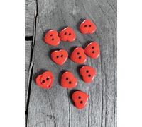 Pequeños botones de plástico con forma de corazón, 12 mm, 2 agujeros, lila, rojo, azul, verde, morado claro, naranja, turquesa (10 unidades), color naranja