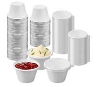 Pequeños cuencos de cartón con tapa vasos de papel 120 ml blanco redondo, Cuenco de salsa ecológico para dips, salsas, fingerfood, mermelada, Vasitos blancos hechos de papel encerado, 50 unidades