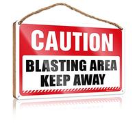 Pequeños letreros de madera con refranes de precaución para el área de voladura con texto en inglés "Keep Away", letreros divertidos para colgar en el baño, decoración de madera (15 x 28 cm)