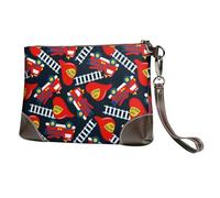 Pequeños monederos de embrague para mujer, rescate de incendios con casco rojo y portafolios de piel de camión para mujer con correa de muñeca