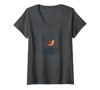 Pequeños pájaros, Atractivo masivo: Encantador capricho aviar Camiseta Cuello V, Mujer, Jaspeado Oscuro, M