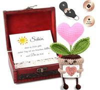 Pequeños regalos de agradecimiento: bonito que es ti, decoración de plantas en maceta de punto con cofre del tesoro, llavero y tarjeta de felicitación, regalo para mujeres, amigos, colegas, profesores