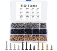 Pequeños tornillos autorroscantes, 2400 piezas tornillos de madera, Tornillos de cruz, Tornillos de cabeza plana y avellanada para trabajos electrónicos y carpintería - Oro/Negro/Plata