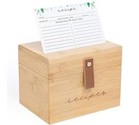 Pera Blanca - Caja de recetas con tarjetas y divisores | Caja de tarjetas de recetas con mango de piel sintética | 50 tarjetas de recetas con patrón de eucalipto y juego de caja | Caja de recetas de