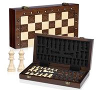 Peradix Ajedrez Portátil Magnético - Chess Set de Viaje Mini Plegable con Damas Extra 30CM - Ajedrez de Madera Magnético para Niños, Viajes y Campamentos