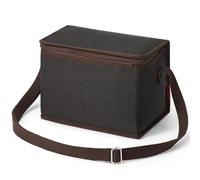 PeranoRidia 6L Kühltasche klein mit verstellbarem Baumwoll-Schultergurt, Lunchtasche aus wasserdichtem Karostoff, PEVA-Innenfutter, farbige Kanten, Lunchbox für Picknick, Arbeit, Schwarz
