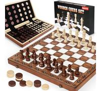 Perbabe 2 En 1 Ajedrez, 39x39cm Tablero Ajedrez Magnetic Diseño de Patrones Único Tablero Ajedrez Madera Plegable y Fácil de Llevar y Almacenar, Ajedrez y Dama para Niños y Adultos