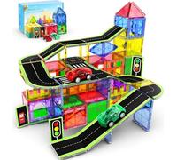 Perbabe 72 Piezas Bloques Magneticos Construccion Niños, Construcciones Magneticas Niños Juguetes Niñoss Caminos de Ciudad con 2 Coches para Niño 3 4 5 6 7 8 Años Regalos de cumpleaños y Navidad