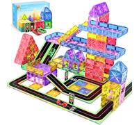 Perbabe 72 Piezas Bloques Magneticos Construccion Niños, Construcciones Magneticas Niños Juguetes Niñoss Caminos de Ciudad con 2 Coches para Niño 3 4 5 6 7 8 Años Regalos de cumpleaños y Navidad