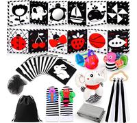 Perbabe Juguetes Bebés, 31 PCS Negro Blanco Libro Bebé Contraste Libros de Tela 0-12 Meses Juguetes Montessori con Negro Y Rojo Libros Blandos, Bebés Muñequera, Tummy Time Toys para Regalo De Bebé