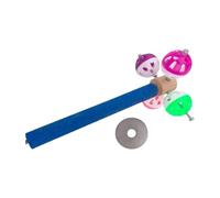 Perca de interacción, juguete para pájaros con campanas giratorias, soporte de madera natural masticable para loros, periquitos, juguete de entretenimiento para pájaros