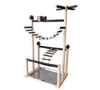 Perca giratoria interactiva para loros y escalada en gimnasio, con ramas naturales para entrenamiento de pájaros grandes