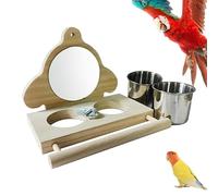 Perca para jaula de pájaros, soporte para percha para loros,Rama De Pie De Periquito | Conure Food Water Feeder Percha para periquitos, cacatúas, percha para pájaros con espejo y vasos de alimentación