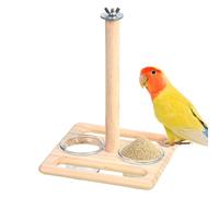 Perca para Loros - Soporte para Jaula de pájaros de Madera Maciza, Soporte para para Platos y Cuenco de Agua Incluido | Cockatiel Conure Periquito Periquito Mascota Escalada Juego Gimnasio AC