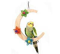 Perch Bird Perch, Crescent Shape Wooden Chewable Parrot Stand with Bell Star Hanging Decor and Durable Natural Wood Design, Interactive Cockatiel Perch Toy for Conure Lovebird Canary Macaw African