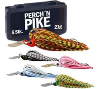 PERCH`N PIKE Juego de 5 señuelos de pesca Chatterbait con caja, 7 g/13 g/21 g, señuelos artificiales para pesca de lucio, perca y lucioperca, incluye caja para pescadores depredadores (juego de 3 - 21