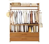 Percha de bambú abierta, armario estable multifuncional, con cajones y ganchos de ropa, adecuada para dormitorios, vestuarios (Drawer 36in/90cm)