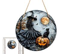 Percha De La Puerta De Halloween | Signo De Puerta De Dibujos Animados De Miedo | Arte De Pared Witch Black Cat Moon Pumpkin Party Supplies Decoración De Acrílico Hangable Para Interiores Al Aire Libr