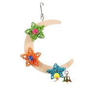 Percha De Loro,Soporte De Madera Media Luna Con Decoración De Estrella De Campana Roedable | Juguetes para Periquitos | para cacatúa gris africana Ara Canario Agarro Conure
