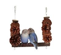 Percha de madera para pájaros pequeños, madera natural, loro, columpio, bolas de pino, masticables para periquitos, tortolitos