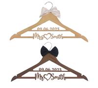 Percha de Madera Personalizada para Bodas - Nombre y Fecha Grabados - Regalo Elegante para Novios, Padrinos y Padres (Madera Natural Estilos)