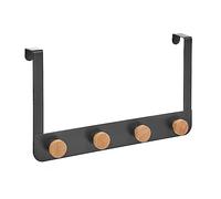 Percha de Puerta con 4 colgadores Negra de Metal y Madera de 35x8x20 cm