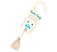 Percha de puerta con diseño de de dientes, contenedor de recuerdo de dientes de leche con ranura para dinero, decorativo de madera con bolsa portátil para decoración de habitación de niño y niña