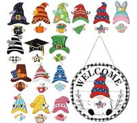 Percha de puerta Gnome - Decoración de Gnome intercambiable 30x30cm de puerta de madera, accesorios magnéticos estacionales, diseño de sombrero desmontable, decoración de pared de vacaciones de hierro