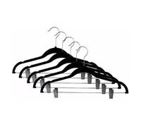 Percha de Terciopelo Negro con Pinza, con Pinzas Ajustables, Pantalones, Abrigos, Vestidos - kit com 5 unidades