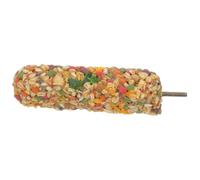 Percha de Triturador para Loros Barra de Snacks Interactiva | Metal Amarillo, Mezcla de Madera y Granos, para Jaulas y Recintos de Cría, Cacatúas y Cotorras