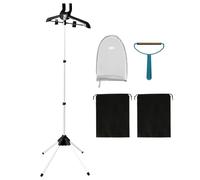 Percha de vapor para ropa, percha plegable con guante de planchado, soporte para plancha de vapor con rotación de 360°, longitud ajustable de 84 a 160 cm, soporte de secado portátil para ropa
