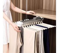 Percha extensible para pantalones para armario, soporte extensible para perchas, multifunción, organizador para pantalones, organizador para armario, color beige
