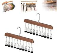 Percha Organizadora De Armario con Clips, Percha Organizadora For Colgar Sombreros Que Ahorra Espacio For Sombreros, Bufandas, Ropa, Jeans, Faldas, Calcetines(Vintage-10 Clips,2PCS)