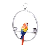 Percha para pájaros | Rejilla circular colgante de acero inoxidable, soporte con gancho y macetas de comida, para jaula de animales, interior, exterior,