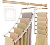 Percha para Pantalones 6 En 1, 2 Piezas Perchas Pantalones Ahorra Espacio, Soporte para Pantalones para Armario, Perchas Pantalones Plegable, para Colgar Pantalones, Faldas, Bufandas, Toallas