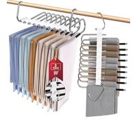 Percha para pantalones de 9 capas, ahorro de espacio, 2 unidades, de acero inoxidable, antideslizante, multifuncional, tipo S, organizador de armario con gancho para leggings y pantalones