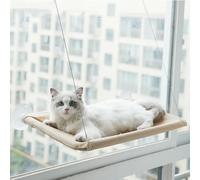 Percha para ventana de gato, hamaca con ventosa para tomar el sol, soporta 50 libras (caqui, M)