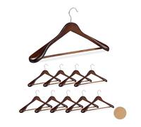 Relaxdays Pack 10 Perchas Traje Anchas, Madera-Metal, 24 x 44,5 x 5,5 cm, Marrón