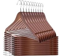 Perchas de madera de calidad, juego de 30 perchas de madera maciza con elegantes ganchos cromados, resistentes, para ropa, chaquetas, camisas, pantalones, trajes (color nogal, gancho cromado, 30)