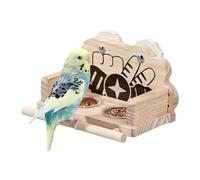 Perchas De Madera para Jaulas De Pájaros - 6.9x4.7x4.3in 300g Poste De Madera Natural, para Pájaros De Doble Tazón, Estación A Prueba De Salpicaduras para Cacatúas, Periquitos, Agapornis, INT