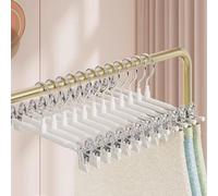 Perchas de metal para pantalones, 20 unidades, para pantalones, calcetines, faldas, 30 cm, antideslizantes, cromadas, con clips, alta resistencia, resistentes, ahorran espacio (blanco)