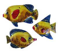 Perchas de pared de peces de cerámica - juego de 3 formas (amarillo) - pintada a mano de España